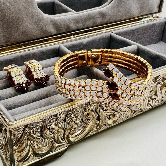 🔥 Vintage Gorgeous Deco Demi Parure Rhinestone Bracelet Set - Picture 3 of 14